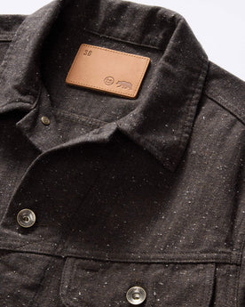 material shot of the collar on The Long Haul Jacket in Peat Nep Herringbone, Outerwear by Taylor Stitch