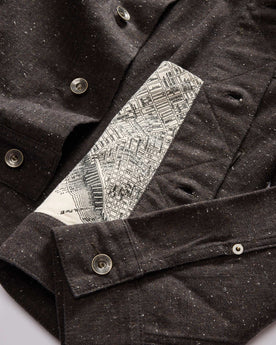 material shot of the inside pocket on The Long Haul Jacket in Peat Nep Herringbone, Outerwear by Taylor Stitch