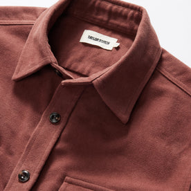 material shot of the collar on The Maritime Shirt Jacket in Black Cherry Moleskin