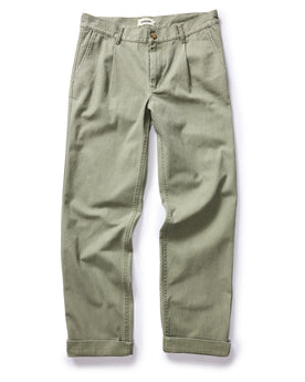 flatlay of The Matlow Pant in Dried Sage Pigment Herringbone, Bottoms by Taylor Stitch