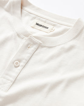 material shot of the collar on The Organic Cotton Henley in Vintage White, Knits by Taylor Stitch