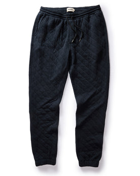 flatlay of The Quilted Jersey Pant in Midnight Heather, shown in full, Bottoms by Taylor Stitch