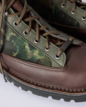 material shot of the laces and aglets on The Ridge Boot in Painted Camo, Footwear by Taylor Stitch