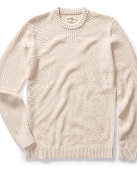 flatlay of The Russell Sweater in Heather Oat, Knits by Taylor Stitch