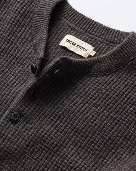material shot of the buttons on The Sidecountry Sweater in Coffee Heather Merino Waffle, Knits by Taylor Stitch