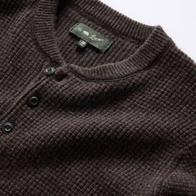 material shot of the buttons on The Sidecountry Sweater in Coffee Heather Merino Waffle