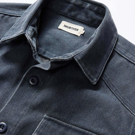 material shot of the collar on The Shop Shirt in Navy Chipped Canvas