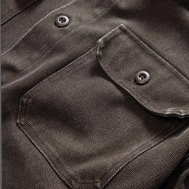 material shot of the pockets on The Shop Shirt in Soil Chipped Canvas