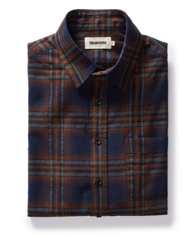 flatlay of The California in Twilight Plaid Brushed Cotton Twill, Wovens by Taylor Stitch