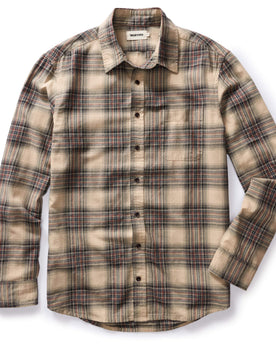 flatlay of The California in Dune Plaid Brushed Cotton Twill, shown in full, Wovens by Taylor Stitch