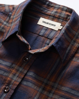material shot of the collar on The California in Twilight Plaid Brushed Cotton Twill, Wovens by Taylor Stitch