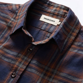 material shot of the collar on The California in Twilight Plaid Brushed Cotton Twill