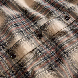 material shot of the buttons on The California in Dune Plaid Brushed Cotton Twill
