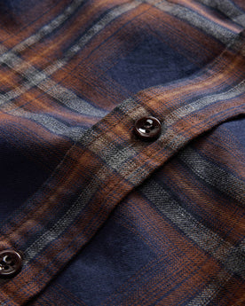 material shot of the buttons on The California in Twilight Plaid Brushed Cotton Twill, Wovens by Taylor Stitch