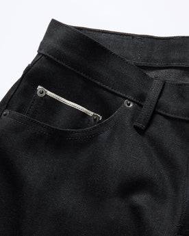 material shot of the pockets on The Democratic Jean in Black Nihon Menpu Selvage, Bottoms by Taylor Stitch