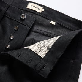 material shot of the button fly on The Democratic Jean in Black Nihon Menpu Selvage