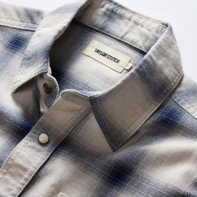 material shot of the collar on The Frontier Shirt in Indigo Shadow Plaid