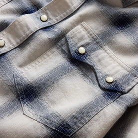 material shot of the front pocket on The Frontier Shirt in Indigo Shadow Plaid