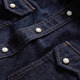 material shot of the snap buttons on The Frontier Shirt in Rinsed Indigo Denim