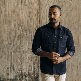 The Frontier Shirt in Rinsed Indigo Denim - featured image