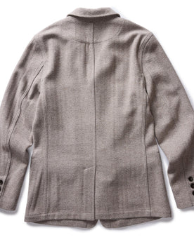 flatlay of The Gibson Jacket in Heathered Oat Nep Herringbone, shown from the back, Outerwear by Taylor Stitch