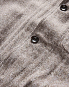 material shot of the buttons on The Gibson Jacket in Heathered Oat Nep Herringbone, Outerwear by Taylor Stitch