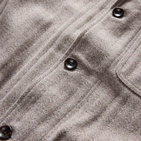 material shot of the buttons on The Gibson Jacket in Heathered Oat Nep Herringbone