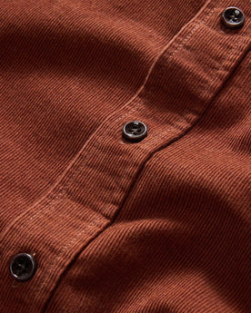 material shot of the buttons on The Jack in Copper Heathered Pincord, Wovens by Taylor Stitch