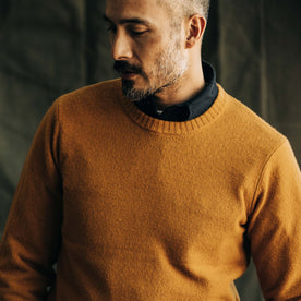 fit model in The Lodge Sweater in Gold