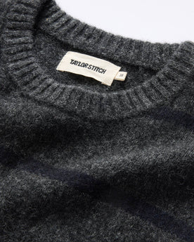 material shot of the ribbed neck opening of The Lodge Sweater in Charcoal Stripe, Knits by Taylor Stitch