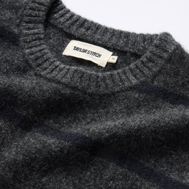 material shot of the ribbed neck opening of The Lodge Sweater in Charcoal Stripe