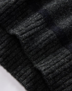 material shot of the ribbed hem on The Lodge Sweater in Charcoal Stripe, Knits by Taylor Stitch