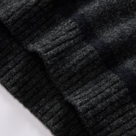 material shot of the ribbed hem on The Lodge Sweater in Charcoal Stripe