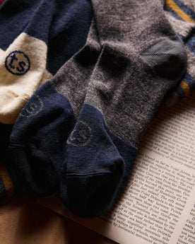 material shot of TS logo on The Merino Sock in Charcoal, Accessories by Taylor Stitch