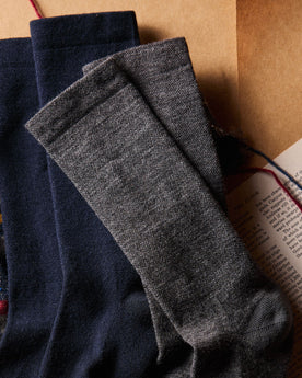 material shot of the tops of The Merino Sock in Charcoal, Accessories by Taylor Stitch