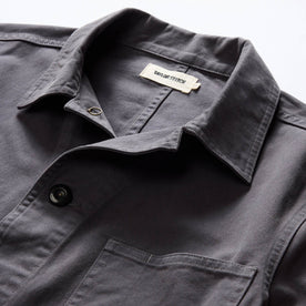 material shot of the collar on The Ojai Jacket in Organic Charcoal Foundation Twill