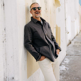 fit model in The Ojai Jacket in Organic Charcoal Foundation Twill