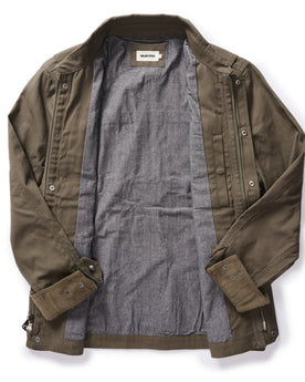 flatlay of the inside of The Pathfinder Jacket in Fatigue Olive Dry Wax, Outerwear by Taylor Stitch