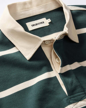 material shot of the buttons on The Rugby in Dark Forest Stripe, Knits by Taylor Stitch