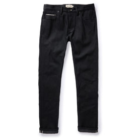 flatlay of The Slim Jean in Black Nihon Menpu Selvage, shown in full