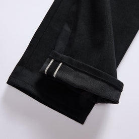 material shot of the cuffs on The Slim Jean in Black Nihon Menpu Selvage