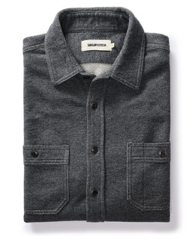 folded flatlay of The Utility Shirt in Navy French Terry Twill Knit, Knits by Taylor Stitch