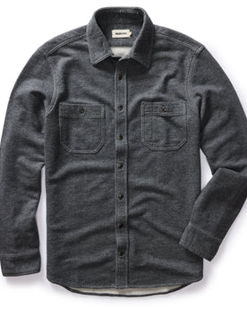 flatlay of The Utility Shirt in Navy French Terry Twill Knit, Knits by Taylor Stitch