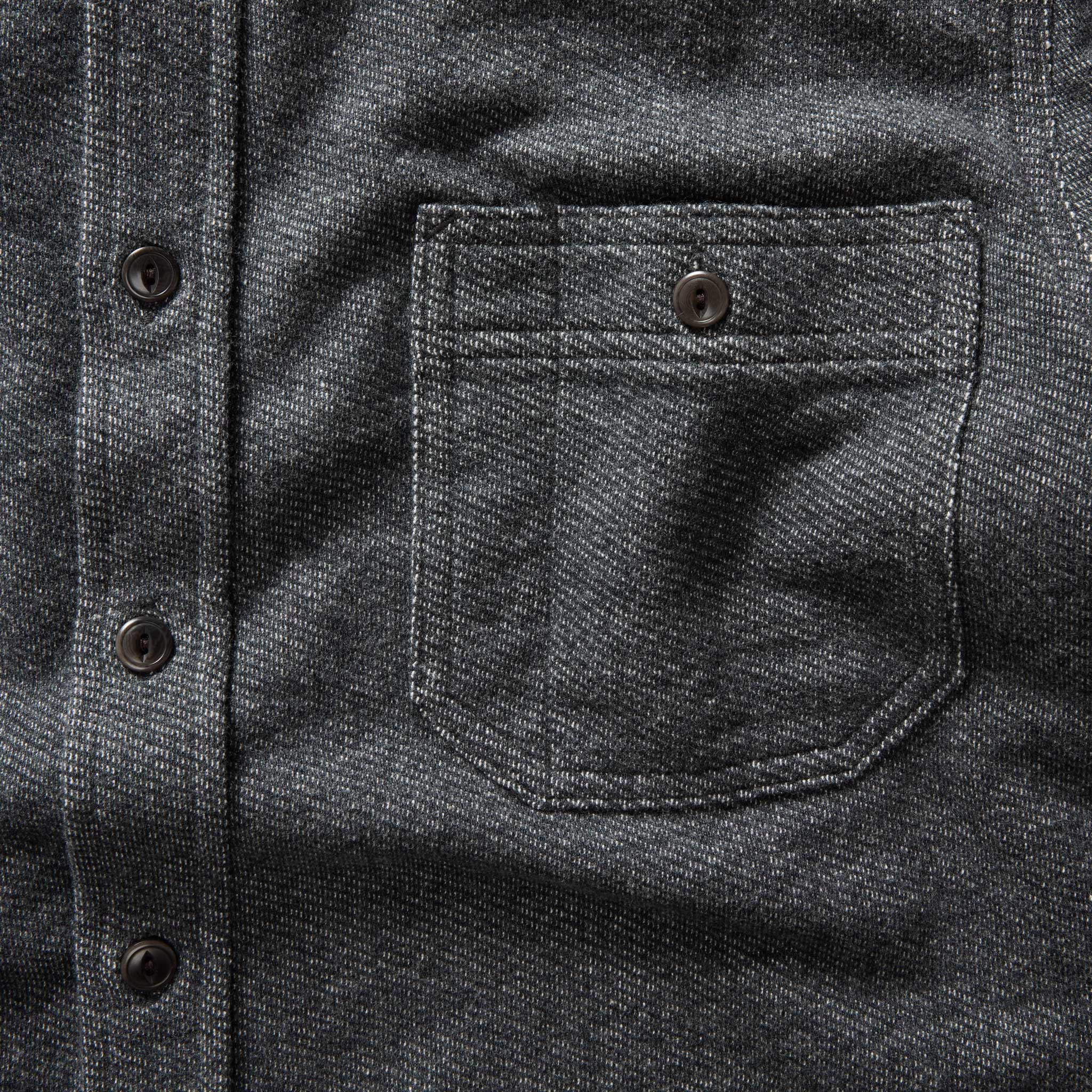 material shot of the pockets on The Utility Shirt in Navy French Terry Twill Knit, Knits by Taylor Stitch