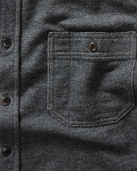 material shot of the pockets on The Utility Shirt in Navy French Terry Twill Knit, Knits by Taylor Stitch