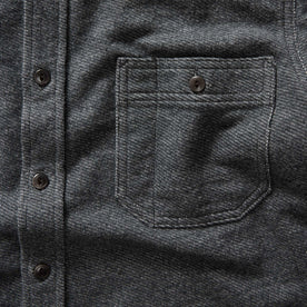 material shot of the pockets on The Utility Shirt in Navy French Terry Twill Knit
