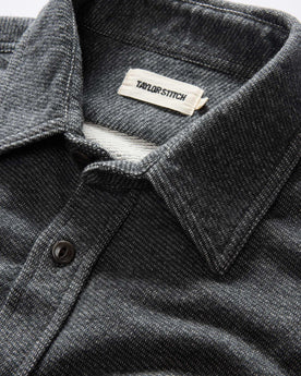 material shot of the collar on The Utility Shirt in Navy French Terry Twill Knit, Knits by Taylor Stitch