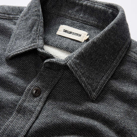 material shot of the collar on The Utility Shirt in Navy French Terry Twill Knit