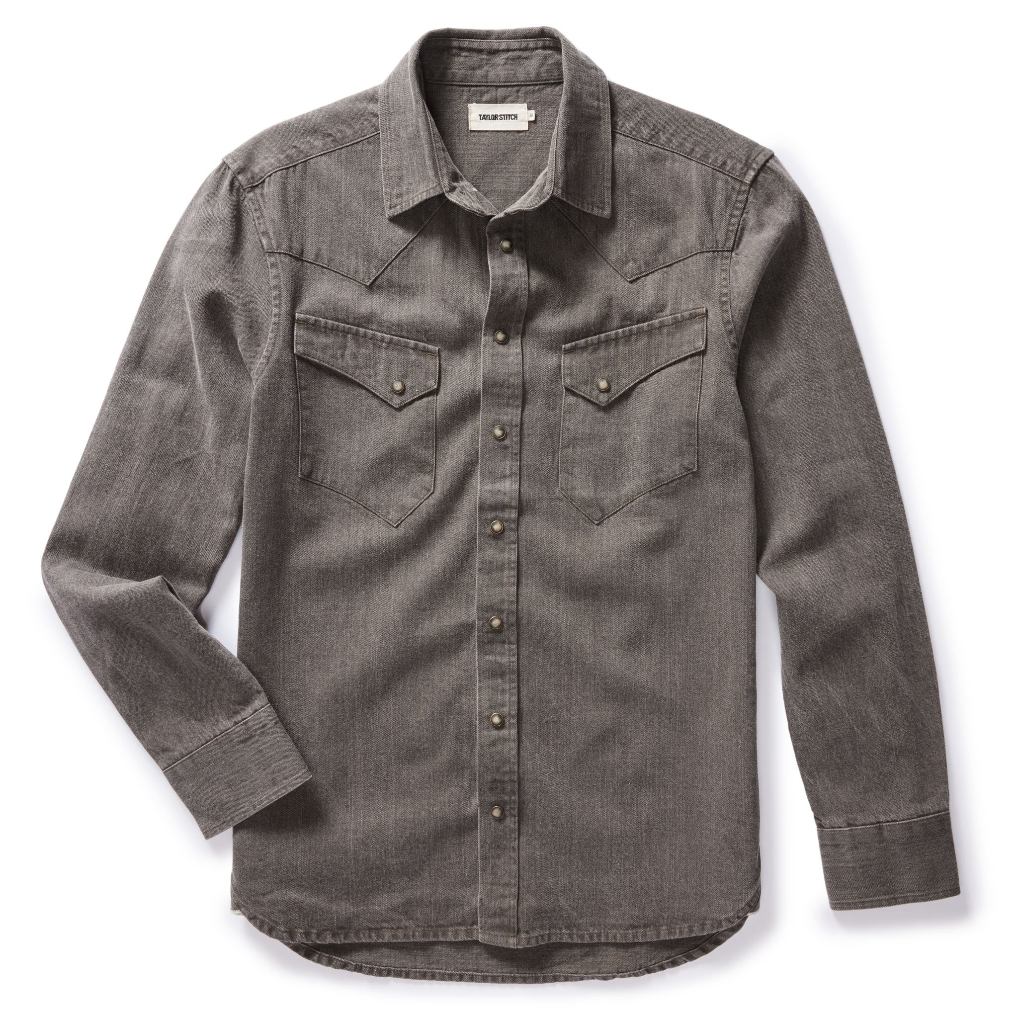 flatlay of The Western Shirt in Soil Pigment Selvage Denim, Wovens by Taylor Stitch