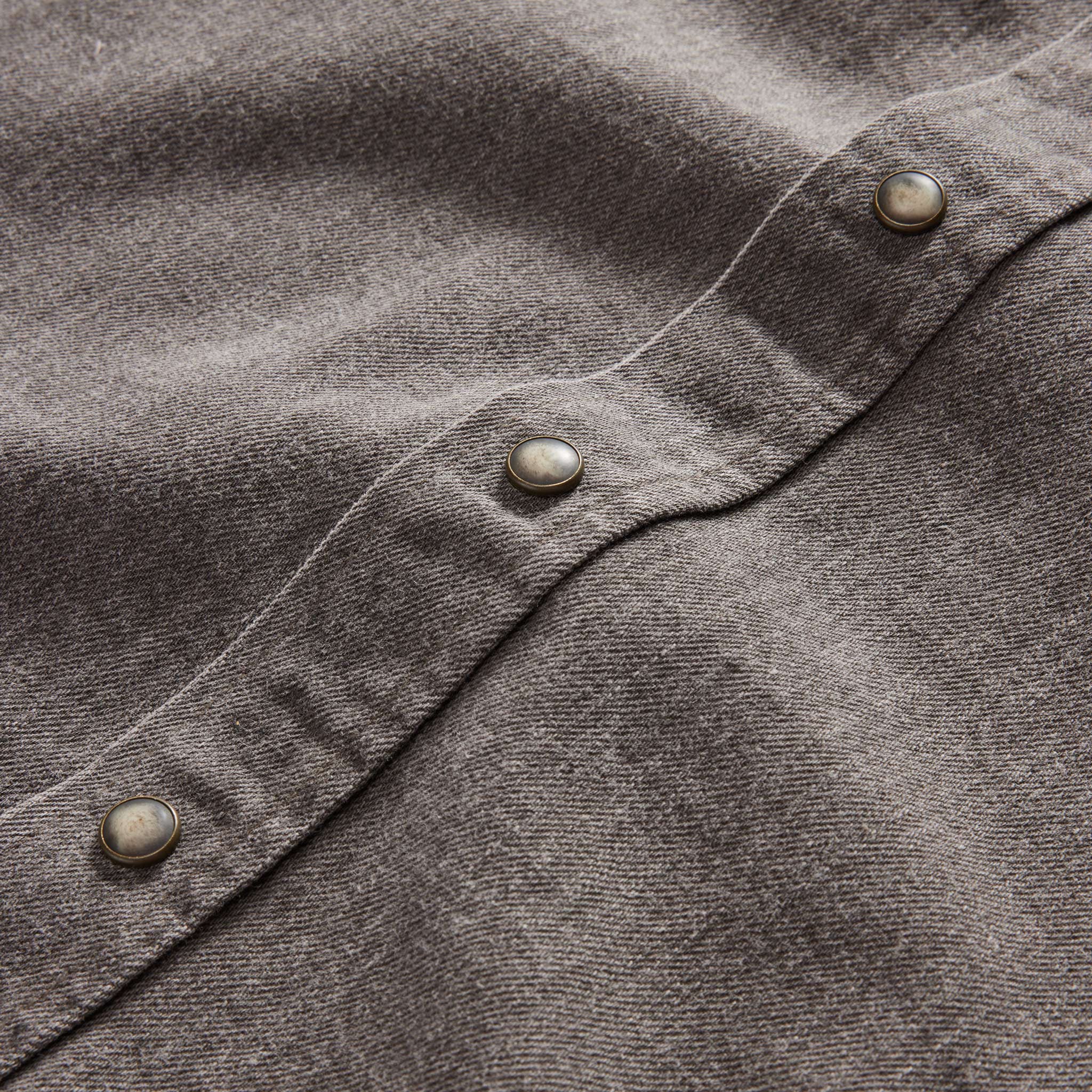 material shot of the buttons on The Western Shirt in Soil Pigment Selvage Denim, Wovens by Taylor Stitch